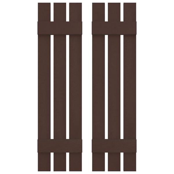 Builders Edge 12 in. W x 35 in. H Vinyl Exterior Spaced Board and Batten Shutters Pair in Federal Brown