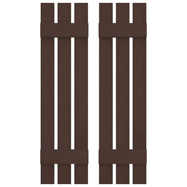 Builders Edge 12 in. W x 43 in. H Vinyl Exterior Spaced Board and Batten Shutters Pair in Federal Brown
