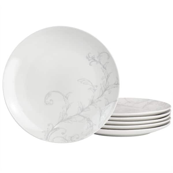 MARTHA STEWART Martha Stewart 10.5 Inch Fine Ceramic 6 Piece Decorated Dinner Plates in White