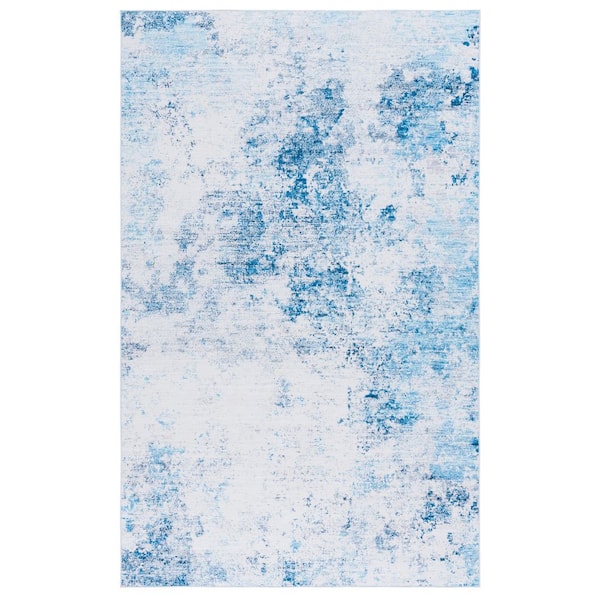 Tacoma Beige/Turquoise 9 ft. x 12 ft. Machine Washable Distressed Gradient Area Rug
