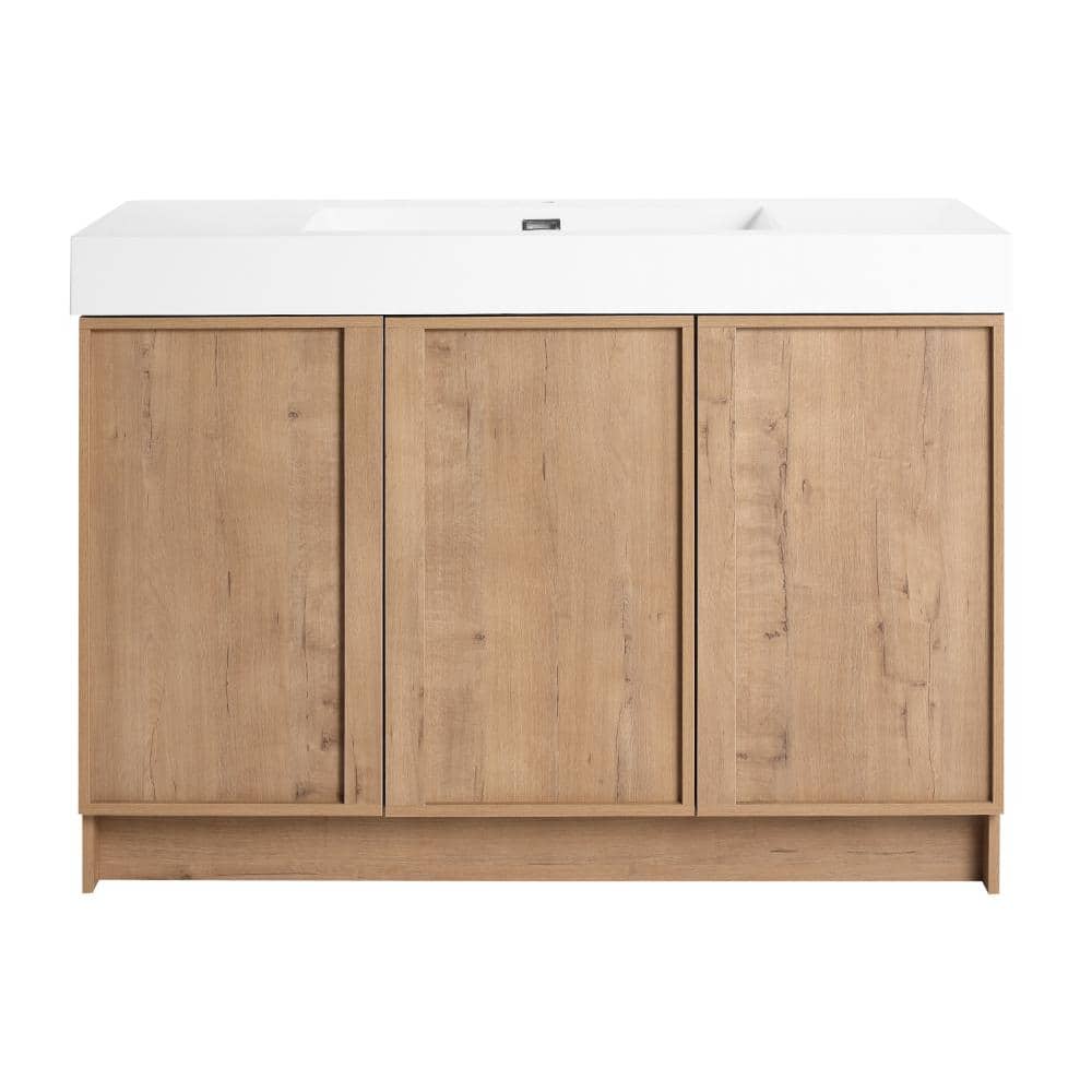 "48"" Freestanding Bathroom Vanity with Resin Sink, 3 Soft-Close Doors, Plywood, Oak Finish" price history on PriceWatchPro