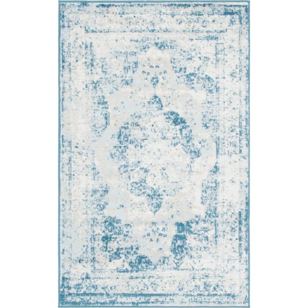 Unique Loom Sofia Salle Garnier Blue 3 ft. x 5 ft. Distressed Area Rug