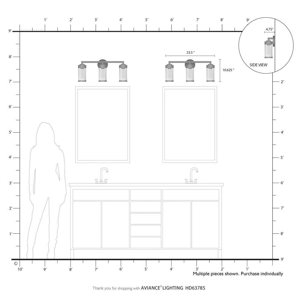 Hillcrest Polished Chrome 3-Light Vanity with Clear Glass Shades