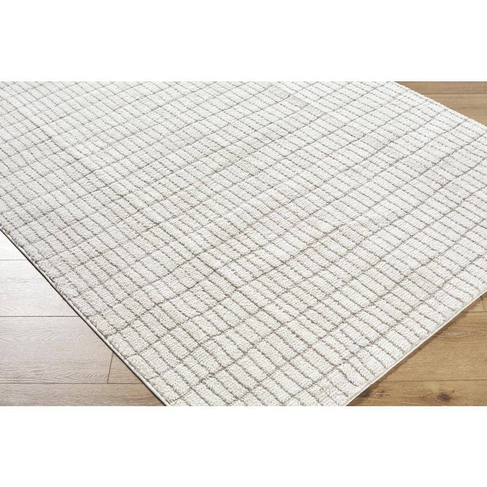 Ivory and Taupe Striped Synthetic 10' x 14' Area Rug