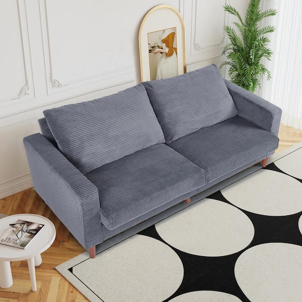 WONDER COMFORT 82.68 in. Grey Corduroy Fabric Mid-Century Modern Rectangle 2-Seater Loveseat with Square Arm