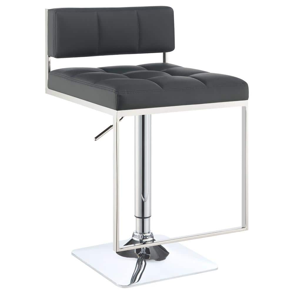 Gray Adjustable Faux Leather Bar Stool with Chrome Base