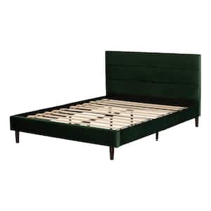 Hype Green Velvet Frame Queen Panel Bed With headboard