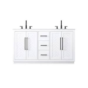 60 in. Double Sink White Bath Vanity with White Engineered Marble Top