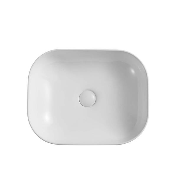 Whatseaso White Ceramic Rectangular Vessel Sink with One Pop-Up Drain Included
