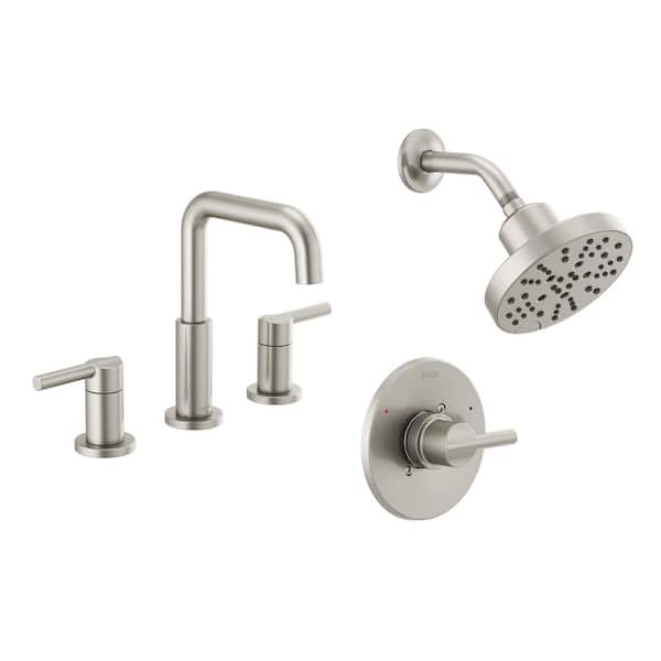 Delta Nicoli 5-Spray Shower Faucet with 8 in. Widespread Double Handle Bathroom Faucet in Stainless