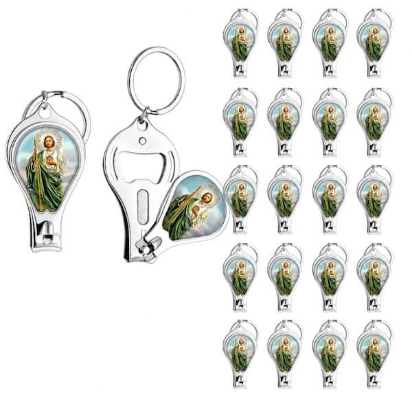 24-Piece Saint Jude Keychain Set with Nail Clipper and Bottle Opener, Religious Baptism Favors Gift Kit