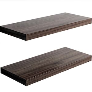 30 in. W x 6.7 in. D Walnut Floating Shelves for Wall, Decorative Wall Shelf for Living Room Black (Set of 2)