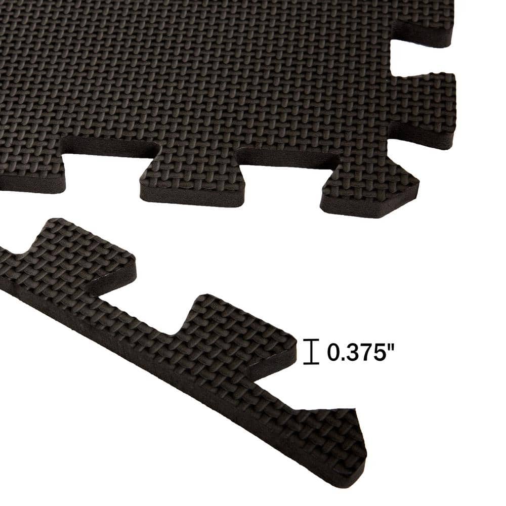 Black Interlocking EVA Foam Gym Floor Tiles, 24" x 24"