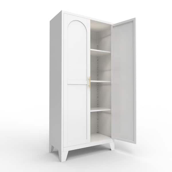 61 in. 2-Shapely Doors Cabinet, Metal Storage Cabinet with Doors and Adjustable Shelves in White