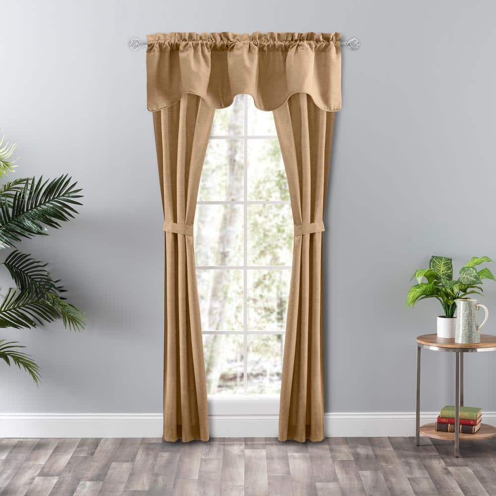 Tan Light-Filtering Cotton Polyester Rod Pocket Curtains