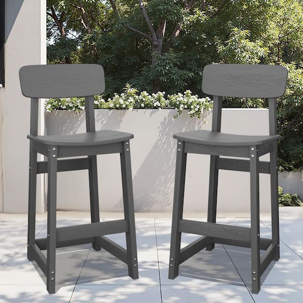 JEAREY HDPE Plastic Outdoor Bar Stool (2-Pack) with Gray MDGB2-GY - The ...