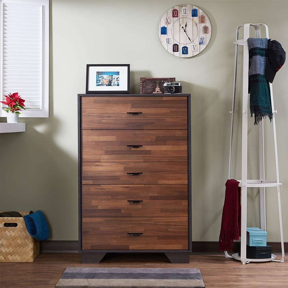 Eloy Industrial Walnut & Espresso Chest with Deep Felt-Lined Drawer