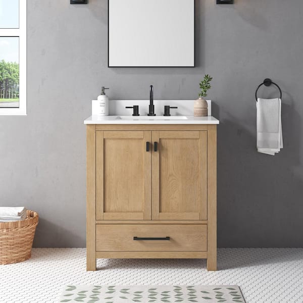 Avanity Modero 31 in. Single Sink Brushed Oak Bath Vanity with Cala White Engineered Stone Top