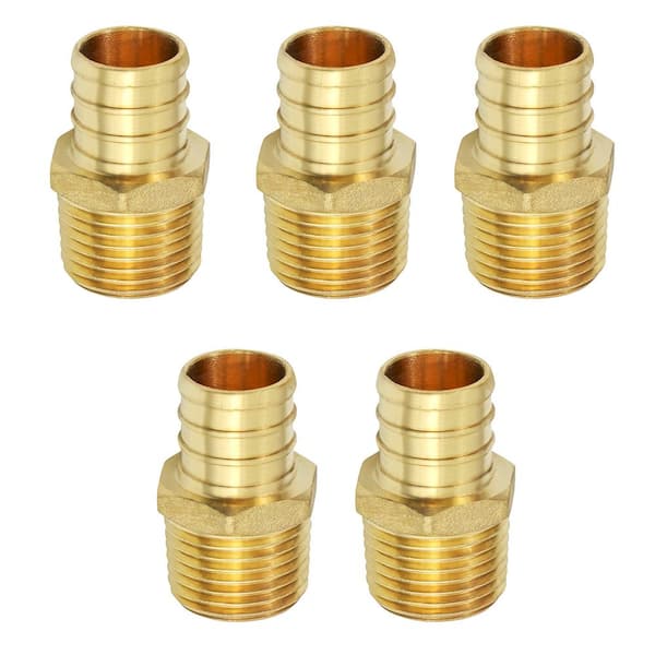 PLUMBFLEX 1 in. rass PEX Barb x 3/4 in. B Male Pipe Thread Adapter Fitting (5-Pack)