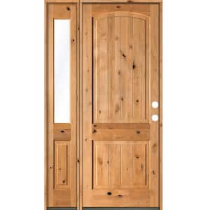 44 in. x 96 in. Rustic Knotty Alder Sidelite 2 Panel Left-Hand/Inswing Clear Glass Clear Stain Wood Prehung Front Door