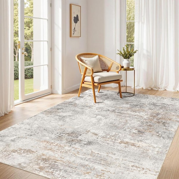 Frost Gray/Golden 4 ft. x 6 ft. Modern Abstract Area Rug