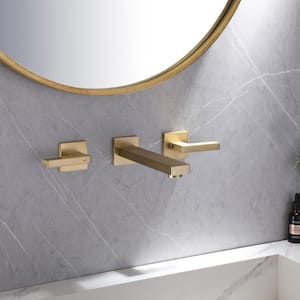 Two-Handle Wall Mounted Bathroom Faucet in Brushed Gold