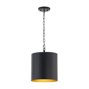 Bandeau 1-Light Matte Black Finish Shaded Pendant Light with Aged Brass Inside Metal Shade