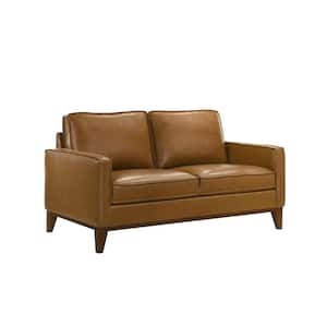 37.4 in. Brown Solid Print Leather 2-Seater Loveseat with Plush Cushioning
