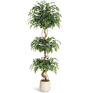 Ficcus Tree Block Vitalismo 5.6 ft. Tall Artificial Ficus Tree with 3-Natural Curved ...