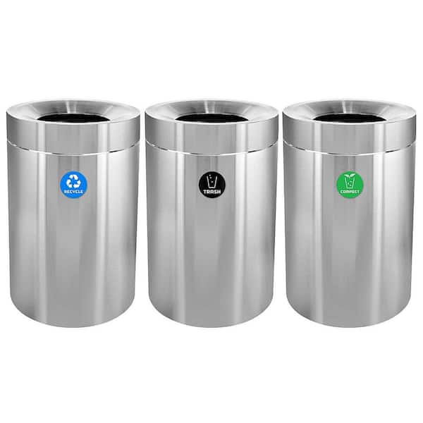 150 gal. Stainless Steel Commercial Recycling Compost Trash Can Receptacle Combo Station