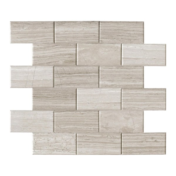 Subway Gray Wood 11.8 in. x 11.8 in. Honed Natural Marble Peel and Stick Backsplash Wall Tile (5-Pack)