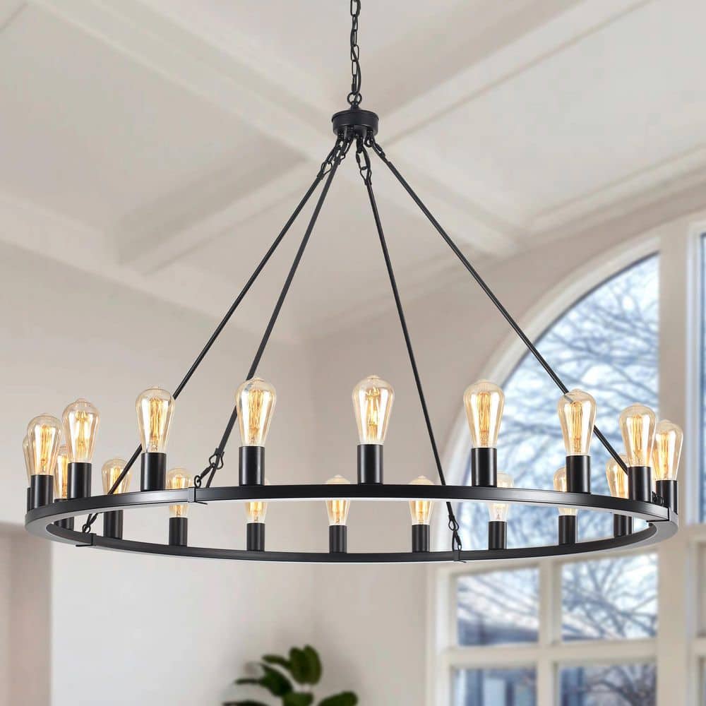20-Light Black Farmhouse Wagon Wheel Round Height Adjustable Chandelier for Dining Room with No Bulbs Included price history on PriceWatchPro