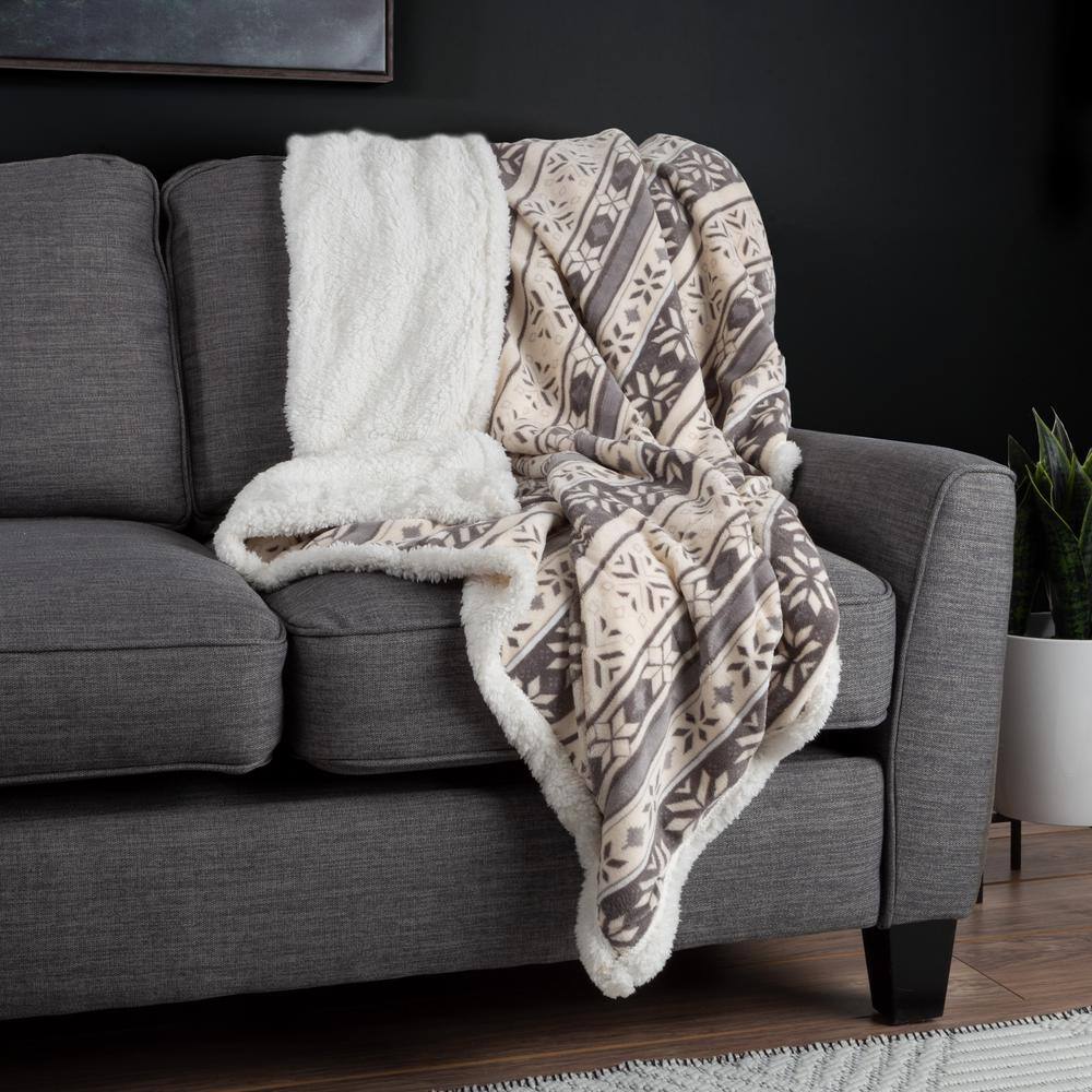 Gray Diamond Fleece Sherpa Reversible Winter Blanket