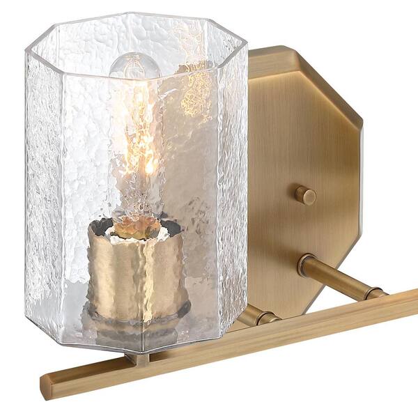 Designers Fountain - Haven 16 in. 2-Light Old Satin Brass Classic Vanity Light with Clear Rippled Glass Shades