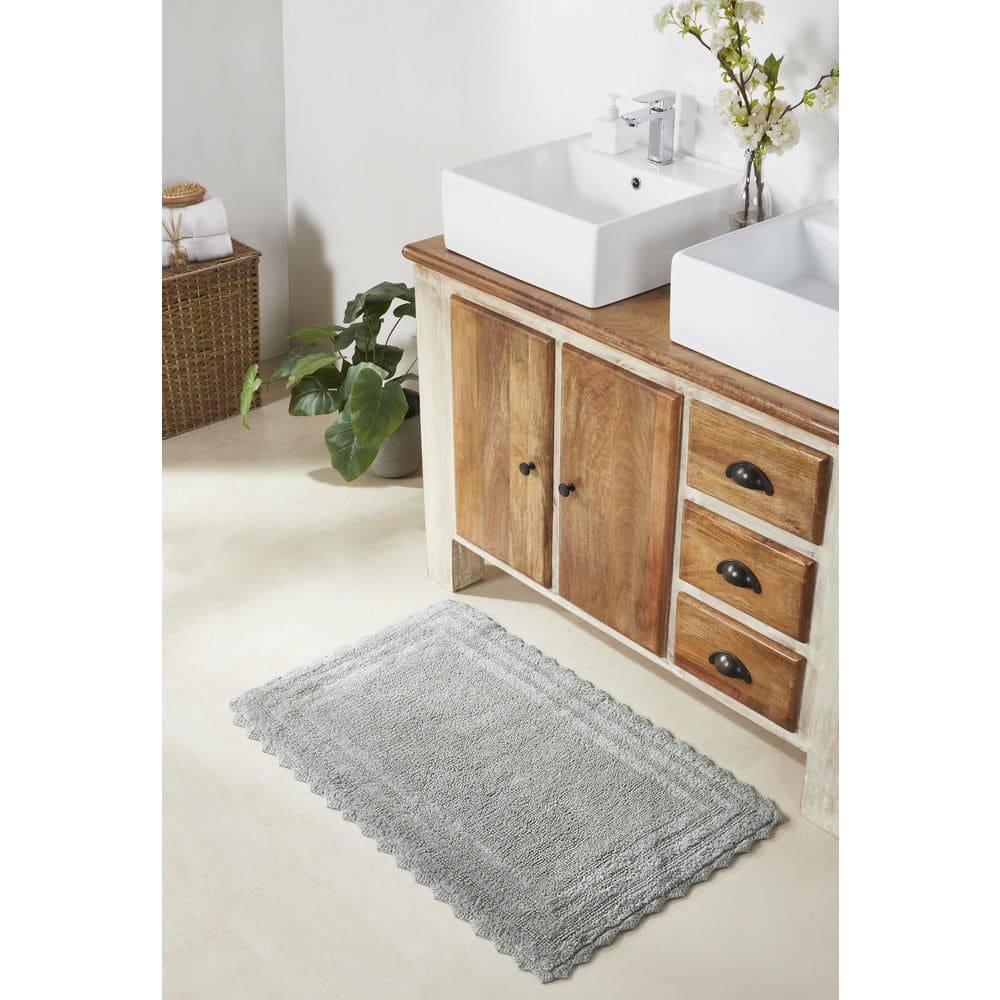 Gray 24" x 40" Cotton Crochet Reversible Bath Rug