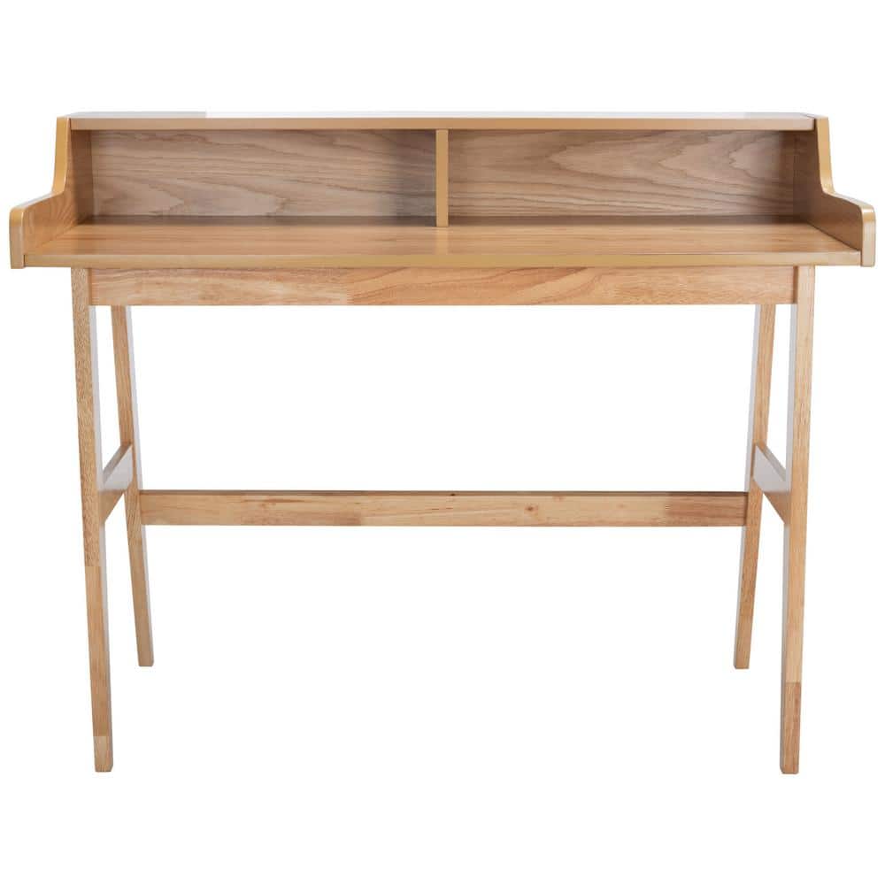 Natural Finish Mid-Century Writing Desk with Built-In Shelves