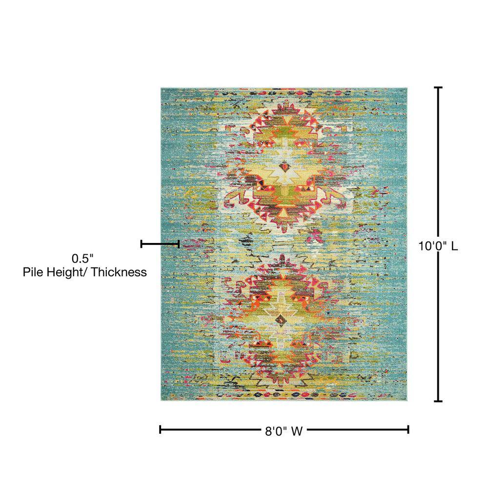 Reversible Abstract Blue Synthetic 8' x 10' Easy-Care Area Rug