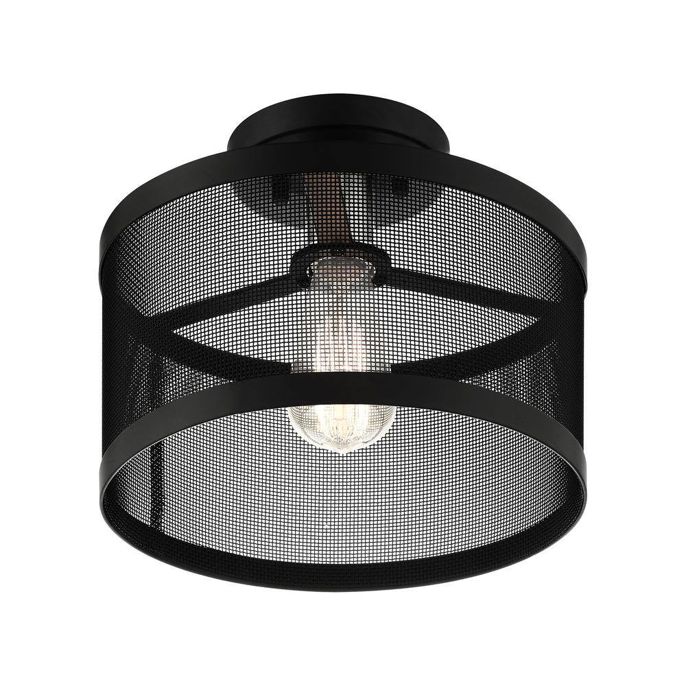 Modern Indoor/Outdoor LED Drum Semi-Flush Mount in Black & Brushed Nickel