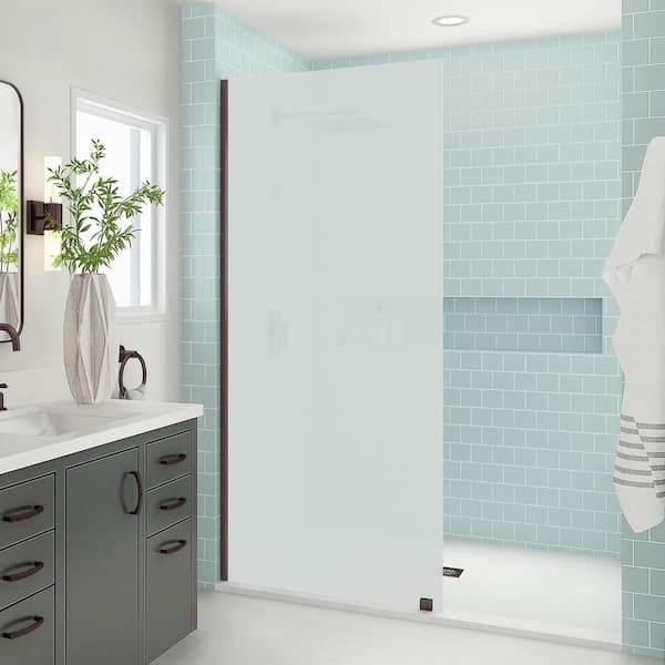 Aston Elyse XL 30 in. W x 80 in. H Fixed Frameless Shower Door in New Bronze with Ultra-Bright Frosted Glass