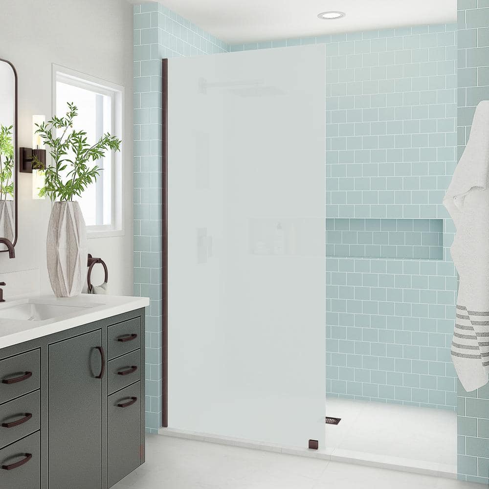 Elyse XL 38 in. W x 80 in. H Fixed Frameless Shower Door in New Bronze with Ultra-Bright Frosted Glass price history on PriceWatchPro
