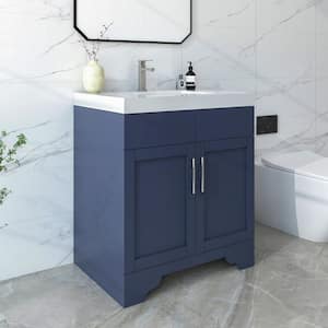 Agnea 30 in. W x 21 in. D x 35 in. H Single Sink Freestanding Bath Vanity in Marine Blue with White Quartz Top