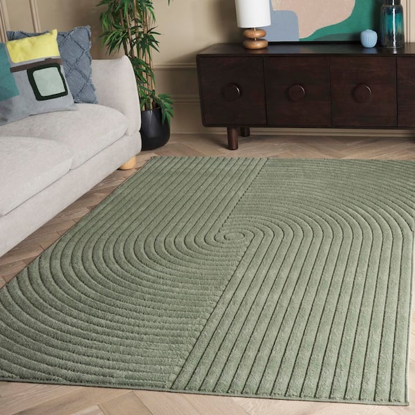 Selena 7 ft. x 7 ft. Green High-Low Swirl square Area Rug