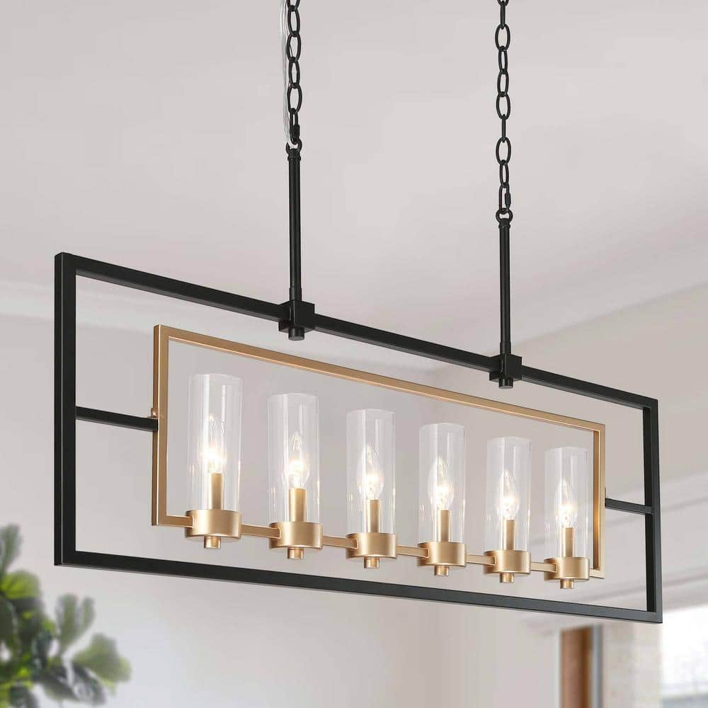 Uolfin Modern Black & Brass Large Linear Chandelier Light 37.4 in