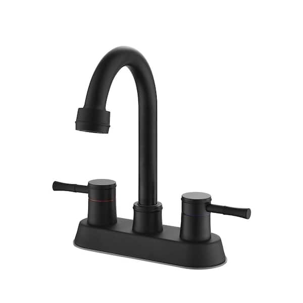 Mondawe 4 in. Centerset Low Arc Basin Faucet in Matte Black with Drain Kit included