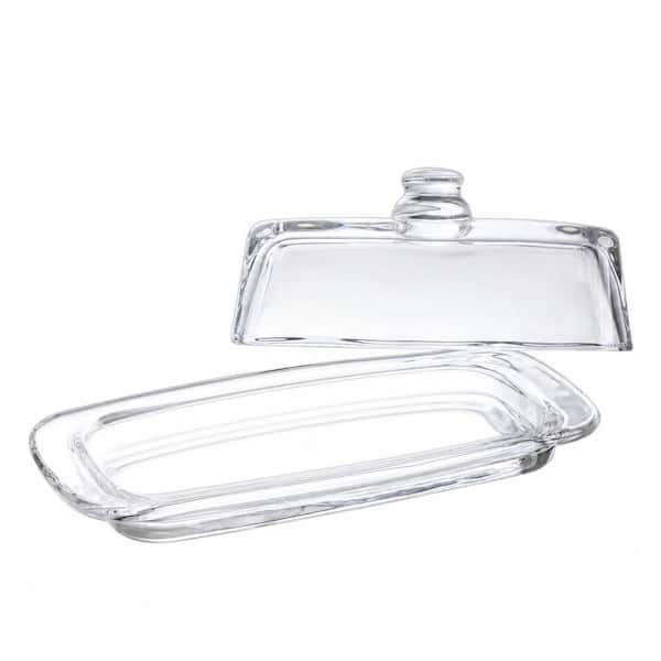 Clear Art Glass Butter Dish with Lid, 2-Piece Covered Butter Container for Countertop, Fridge, and Table