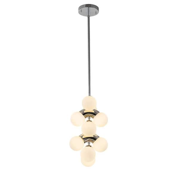 HUOKU Ceder 10-Light 8.1 in. W Chrome Chandelier Sugar Hanging Light with Opal Glass Globe for Living Room and Kitchen Island