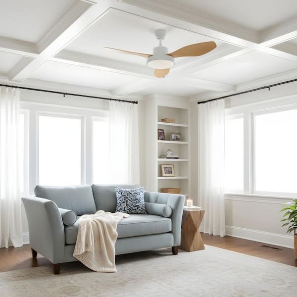 47 in. LED Indoor Oak Ceiling Fan with Light Kit, 6 Speeds Reversible DC Motor