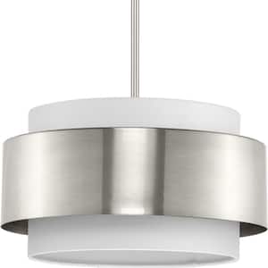 Silva Collection 3-Light Brushed Nickel White Linen Shade Pendant