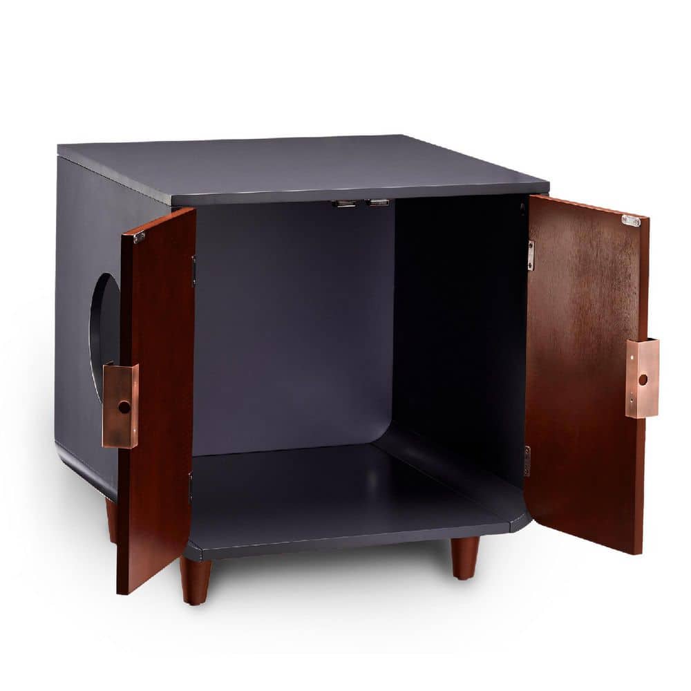 Mocha Walnut Mid-Century Modern Cat Litter Box Enclosure