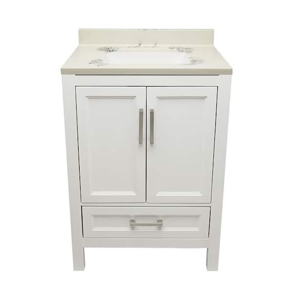 Nevado 25 in. W x 19 in. D x 36 in. H Bathroom Vanity in White with Carrara White Cultured Marble Vanity Sink Top